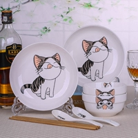 Симпатичная кошка 2 миски, 2 тарелки, 2 ложки, 2 таблетки, 2 палочки для еды