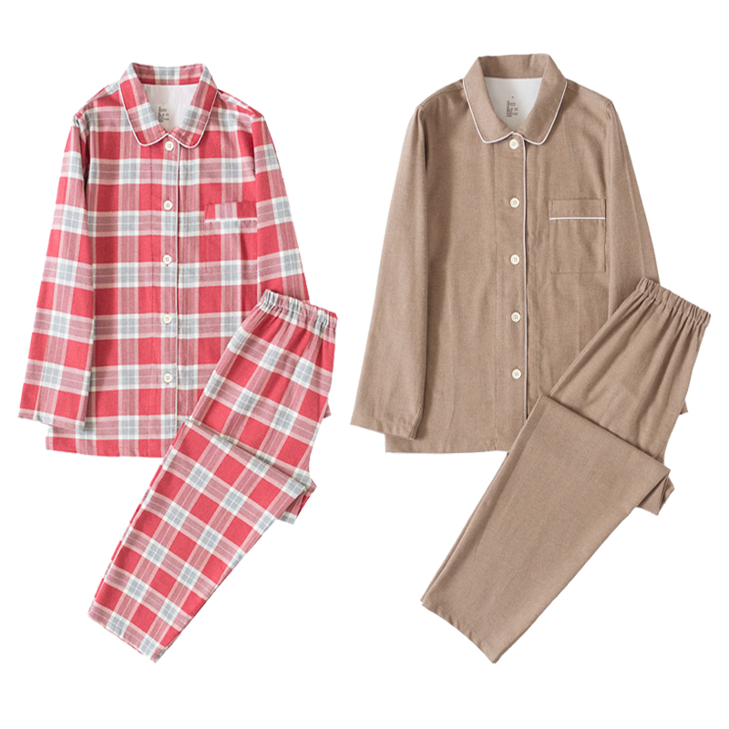 MUJI Hàng Nhật Bản Không có Seam Side Bộ đồ ngủ bằng vải nỉ trẻ em dài tay mùa thu đông nam mặc nhà - Giống cái
