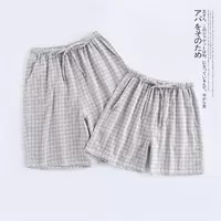 . Quần short ngắn tay đồ ngủ nam mùa hè thủy triều Nhật Bản mùa xuân và mùa hè mẫu cotton hai lớp gạc - Quần tây quần đùi