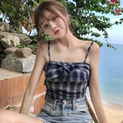Mùa hè mới của phụ nữ Hàn Quốc thắt nơ ống nhỏ nhỏ tươi lưới ngắn quây áo vest - Áo ba lỗ