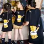 Phiên bản Hàn Quốc của phim hoạt hình lớn cha mẹ-con tải một gia đình ba bốn mẹ và con gái áo thun ngắn tay mùa hè - Trang phục dành cho cha mẹ và con bộ đồ thể thao đẹp cho cả nhà