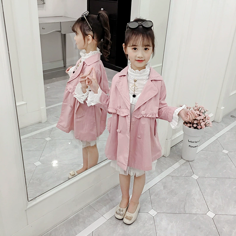 Áo khoác bé gái 2020 mùa xuân trẻ em mới màu đỏ nước ngoài Hàn Quốc Trẻ em Hàn Quốc còng ren công chúa - Áo khoác