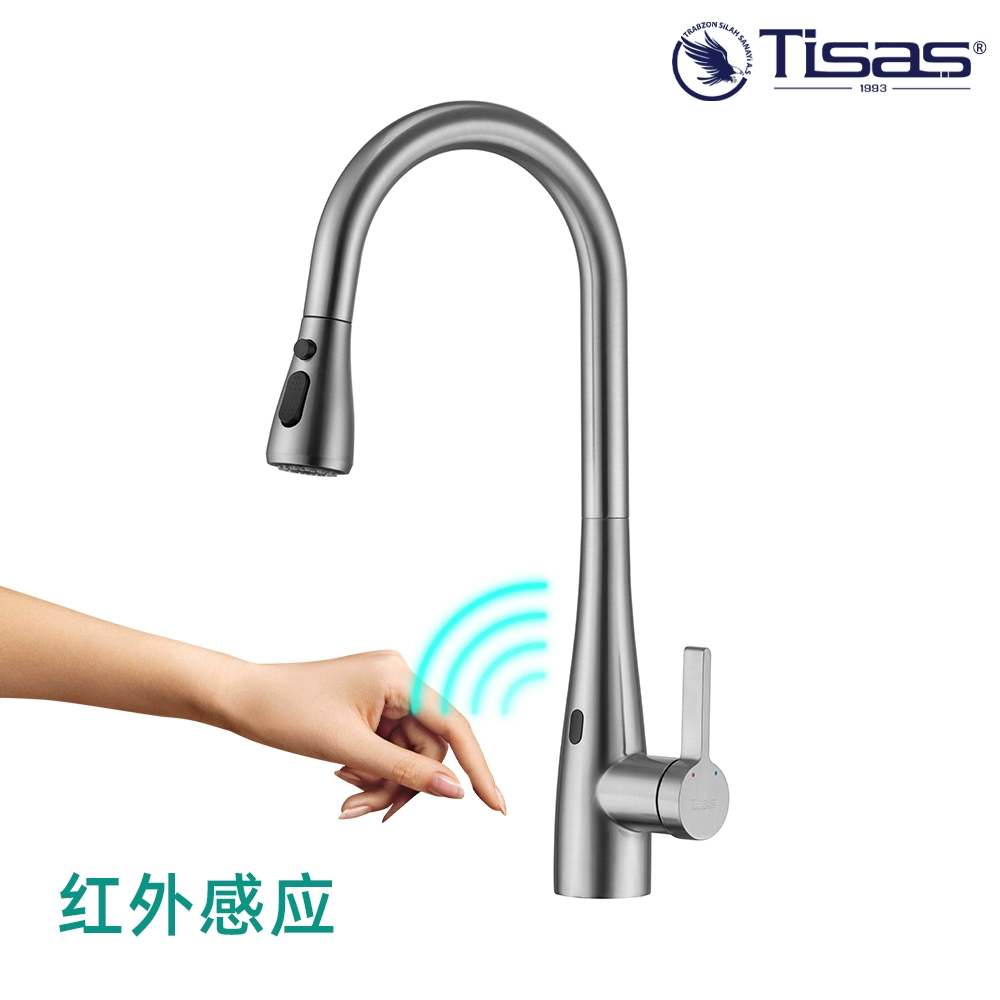 Vòi kéo cảm ứng Tissas của Đức nhà bếp bồn rửa có thể xoay co giãn cảm ứng bằng vàng chải không chì vòi nước thông minh Vòi cảm ứng