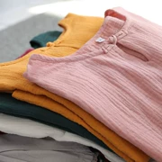 Bộ đồ ngủ cotton một mảnh có chất liệu cotton có thể mặc bên ngoài dịch vụ tại nhà ngắn tay mùa xuân và mùa hè Áo thun nhà rộng chân mỏng - Pyjama