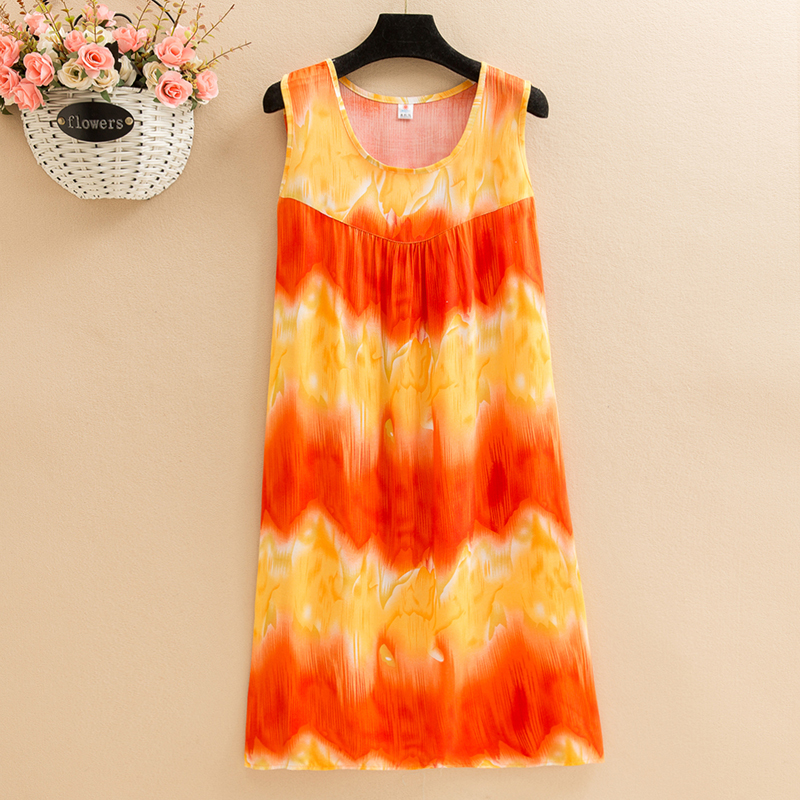 Redpoplin  Dress mom summer wear Nightdress Medium and long term Big size Fat mm easy robe Middle aged and elderly leisure wear vest
