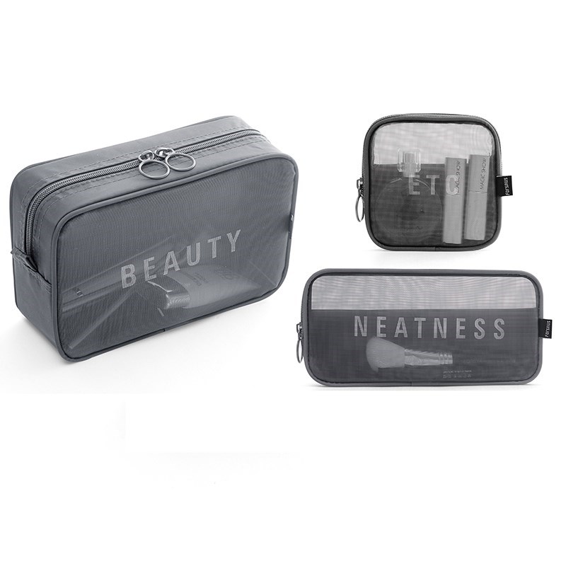 Grey Three Piece Setthe republic of korea new pattern Travelling bag trumpet Portable Storage bag With you Mini ma'am Cosmetic Bag transparent Netting Wash bag