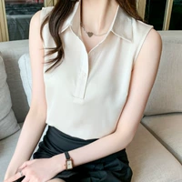 Летняя шифоновая рубашка, элитный белый топ без рукавов, лонгслив, в корейском стиле