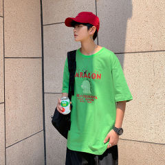 Summer trendy men's loose short sleeve t-shirt men's Hong Kong Style couple's pure cotton bottomed half sleeve T-shirt round neck half half five sleeves