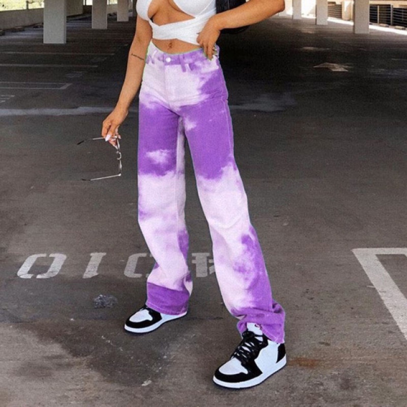 Purplefemale leisure time High waist Straight pants Women " scasualhigh-waiststraight-legpants