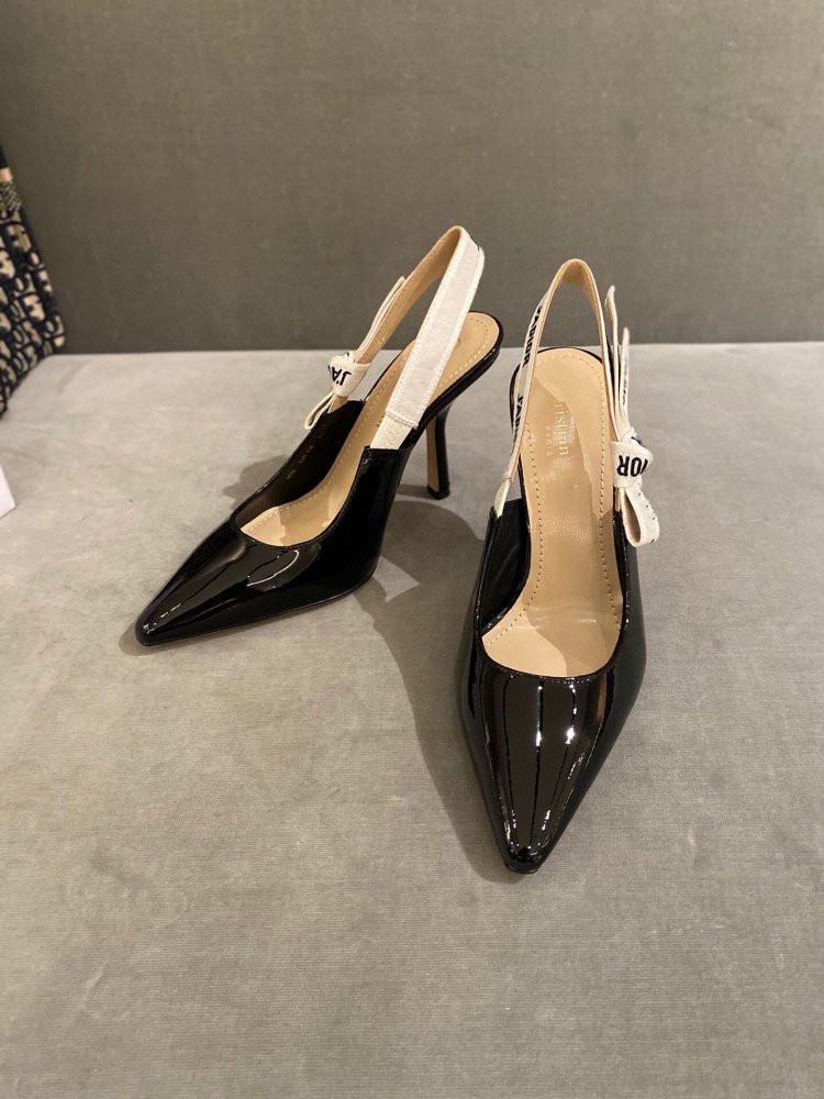 Black Patent Leather & 6.5Cm2021 new pattern D home letter bow Back space Sandals Baotou letter Ribbon Kitten Heel Fine heel high-heeled shoes female