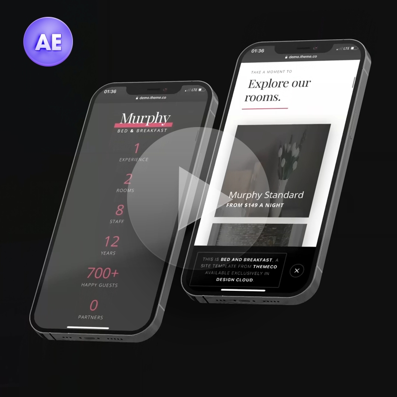 APP界面UI设计作品集动态展示iPhone动效演示AE视频样机素材AEP模板