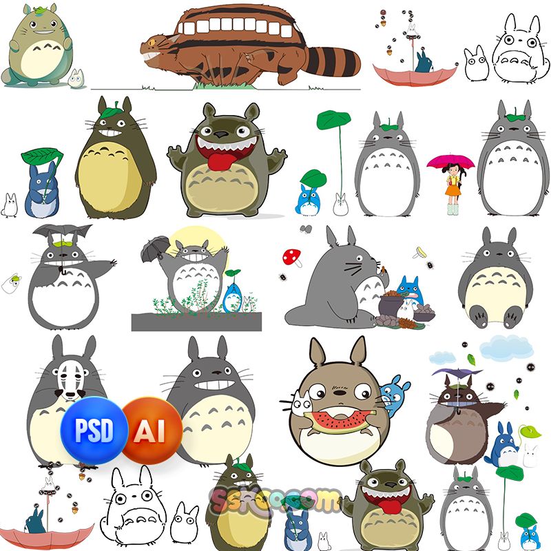 宫崎骏动画角色龙猫卡通印花图案PNG高清免抠图片AI矢量设计素材