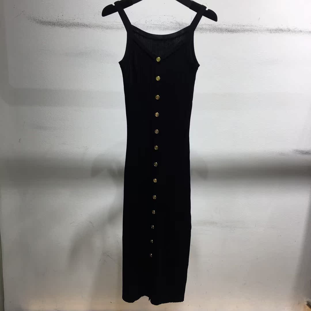 Black2021 Ba Jia Paris France Minority Ice silk camisole Self cultivation have more cash than can be accounted for Gold clasp Dress Built in Knitted skirt