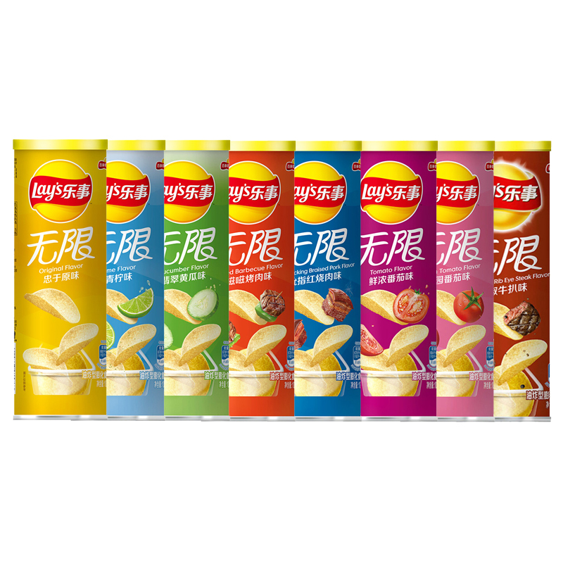 [6 Cans] Mixed Flavor 104GLay’s Lay's infinite Potato chips 104g Drum  Cucumber lime barbecue tomato braised pork in brown sauce Black pepper Steak Original taste