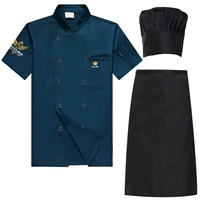 Синяя юбка в складку, фартук, короткий рукав