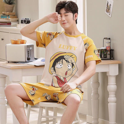 睡衣男夏季套装棉质短袖卡通学生青少年男士薄款家居服可外穿