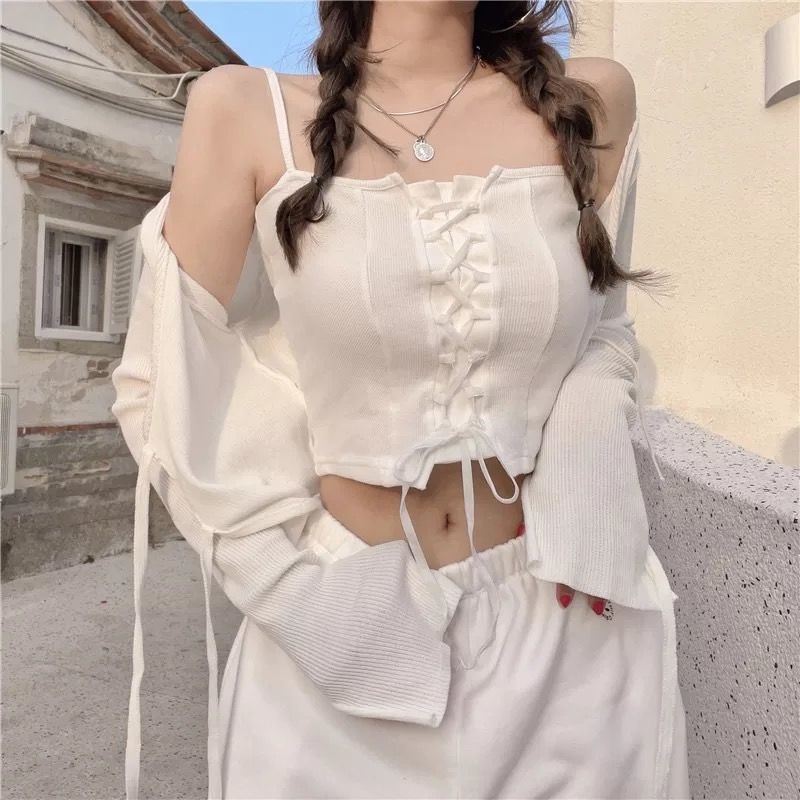 P69-q-whiteblue Small sling vest Women's wear summer Bandage have cash less than that is registered in the accounts hottie Design sense niche white Built in Wear out jacket