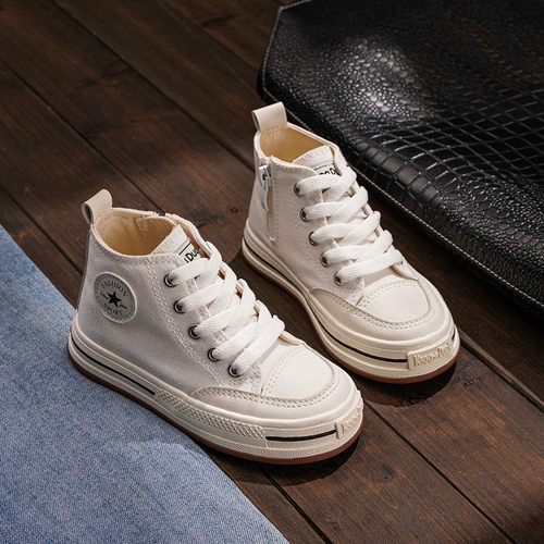 Детские тканевые высокие конверсы для мальчиков, нескользящие кроссовки с молнией, осенние, тренд сезона