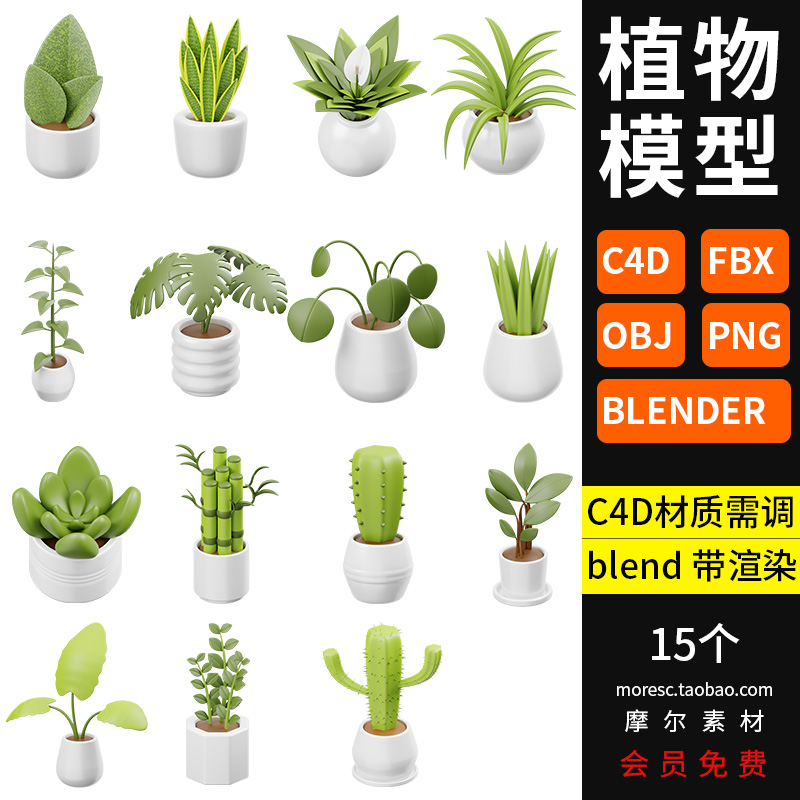 blender卡通植物仙人掌盆栽多肉C4D绿色植物fbx ojb模型素材png  MX556-cg男孩