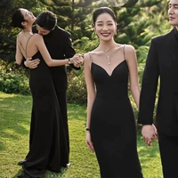 Одежда подходит для фотосессий для влюбленных, цветная длинная юбка, черное свадебное платье, в корейском стиле, эффект подтяжки, крой «рыбий хвост»