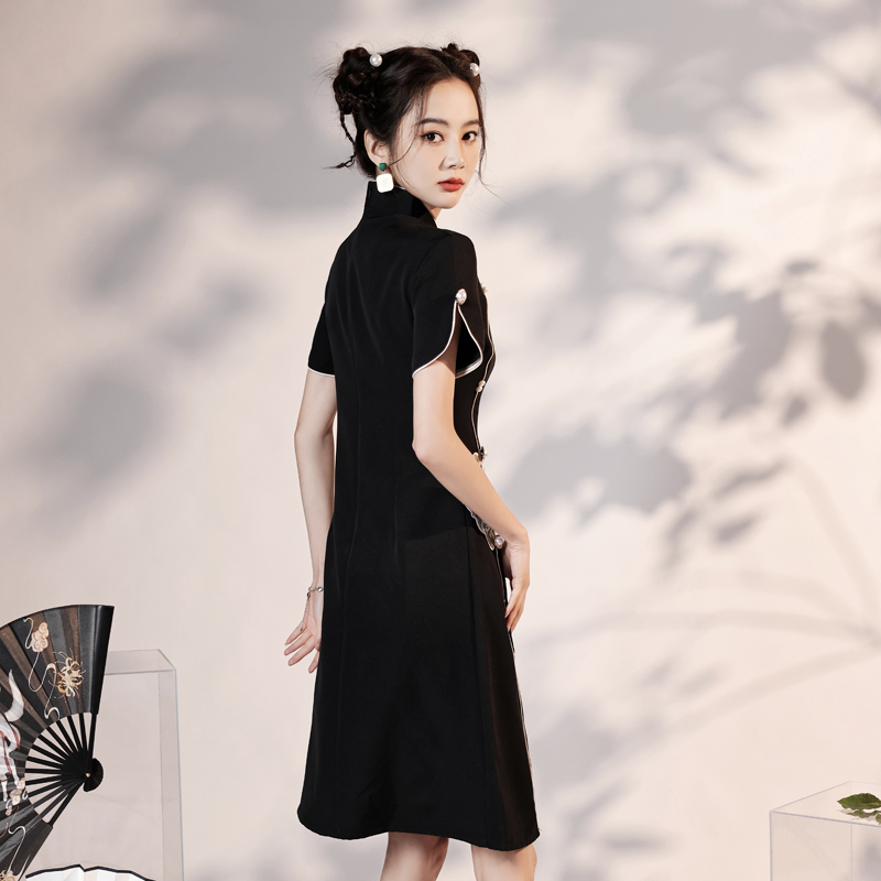 Black lightweight advanced elite cheongsam, 2023 collection, light style, high-quality style, Chinese style, suitable for teen