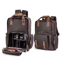 Retro Genuine leather backpack Camera bag waterproof Large