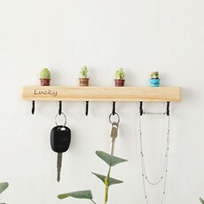 Присоска 实惠免打孔木质钥匙挂钩置物架玄关壁挂入门可爱创意入户门装饰挂