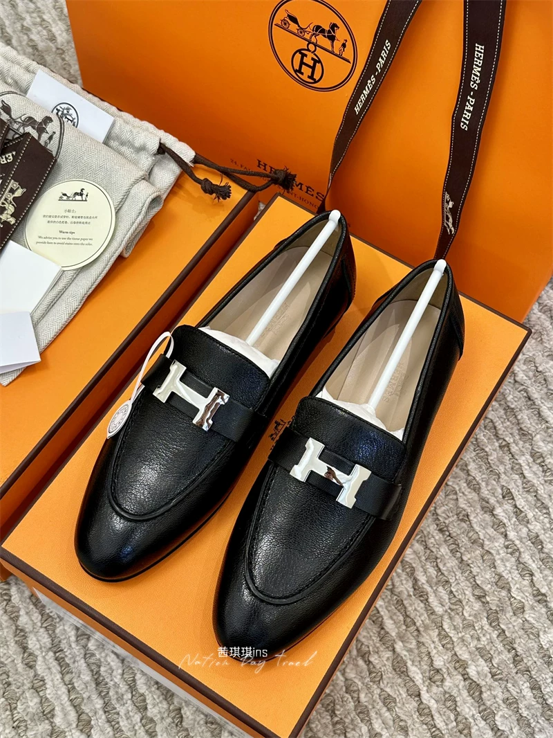 Франция к Гермес Hermes Paris Paris Love Shoes H буквы козья кожа однотонная обувь женская