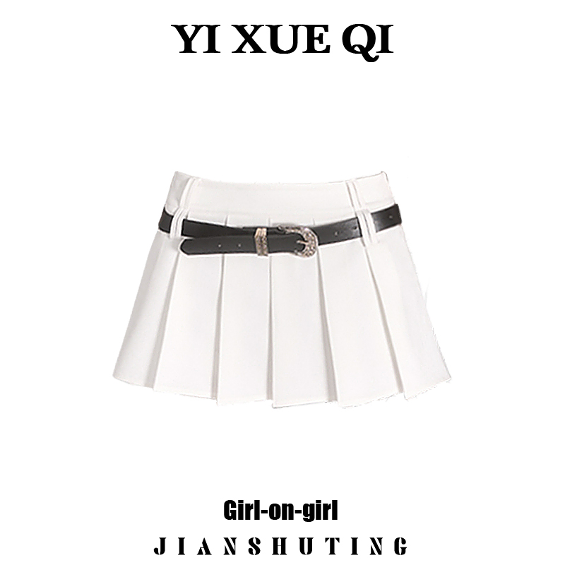 YIXUEQI American JK New Black and White Pleated Skirt Women's Spring and Summer Hot Girl A- line Low Waist Ballet Skirt