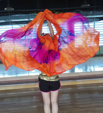 Аксессуары для танца живота 包邮肚皮舞真丝纱巾舞蹈渐变纱巾彩色扎染肚皮舞真丝手纱抛纱巾