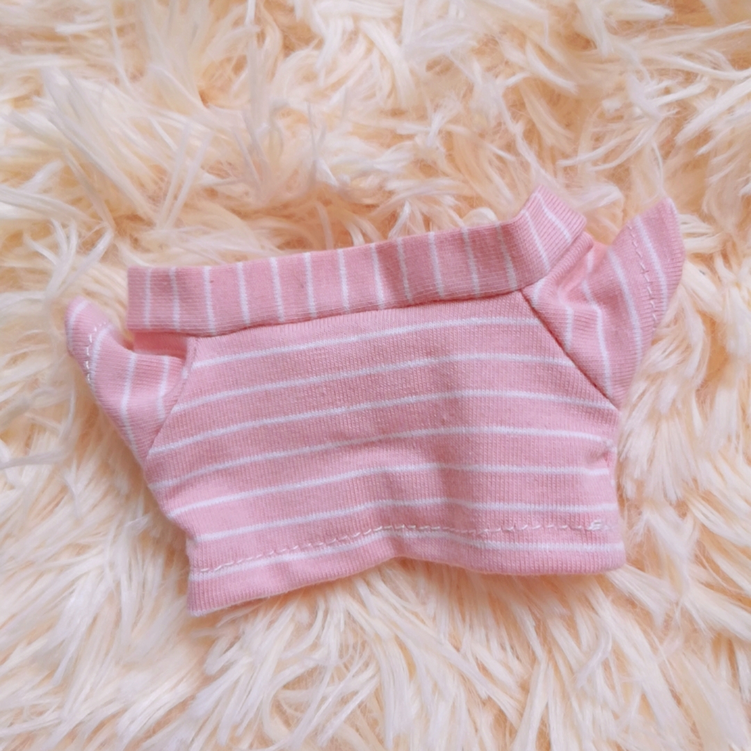 Pink And White Stripes15c m bjd  Versatile stripe Crew neck T-shirt Denim shorts