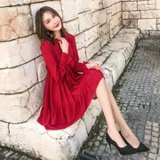 Xuân-Hè 2019 mới đầm đỏ rất cổ tích Phụ nữ Hàn Quốc tay dài ngắn gợi cảm - váy đầm