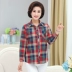 Phụ nữ trung niên và cao tuổi áo sơ mi kẻ sọc dài tay cotton plus size mẹ mặc mùa xuân và mùa thu áo sơ mi mới chất béo áo sơ mi rộng rãi - Áo sơ mi Áo sơ mi