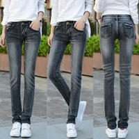 2018 mùa xuân và mùa thu Hàn Quốc phiên bản của lỏng mỏng jeans của phụ nữ cao eo căng quần Hàn Quốc phiên bản của hoang dã thẳng kích thước lớn quần jean nữ thu đông