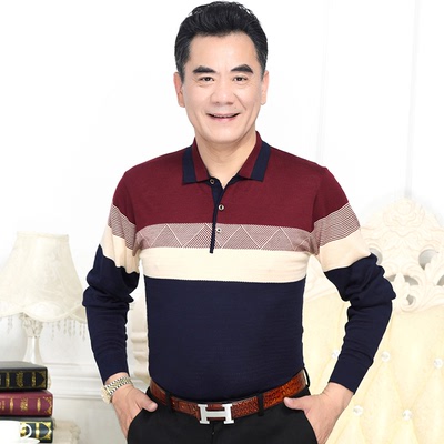 2018 new dad cotton trung niên nam dài tay T-Shirt cotton 50-60 tuổi người cao niên áo sơ mi băng lụa phần mỏng Áo phông dài