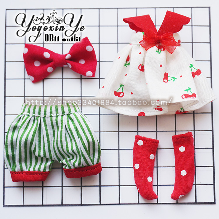Cherry (Skirt + Hairpin + Bloomers + Socks)long Xin leaf OB11 Plastid bjd  summer autumn suit 618 Great promotion GSC clay Various 12 branch BJD Meijie pig