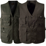 Áo vest nhiều túi giản dị mùa xuân và mùa thu mỏng phần giữa và áo chụp ảnh tuổi già bên ngoài mặc vest câu cá - Dệt kim Vest