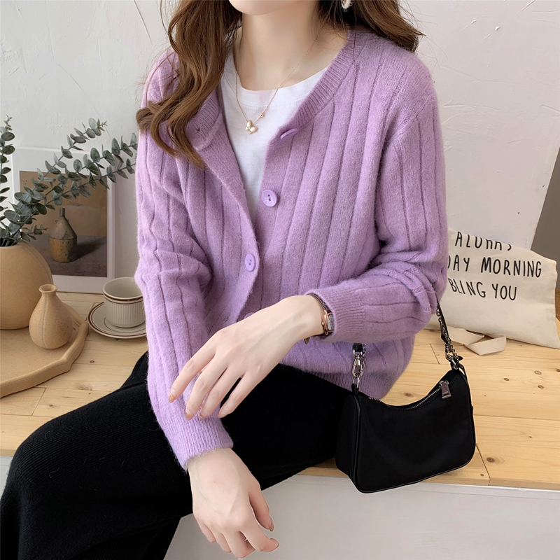 VioletInternet celebrity Solid color have cash less than that is registered in the accounts little chap sweater loose coat female 2021 spring and autumn new pattern Versatile easy Wear out knitting Cardigan