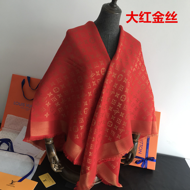 DahongjinsiStar of the same style Classic style Denim blue Large square towel Versatile scarf Autumn and winter wool real silk Shawl two-sided Silk scarf female