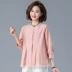 Mùa xuân và mùa hè mới phong cách Hàn Quốc thêu ren phụ nữ áo cánh rời kích thước lớn đa năng ba phần tư tay áo bông và vải lanh phụ nữ - Áo sơ mi Áo sơ mi