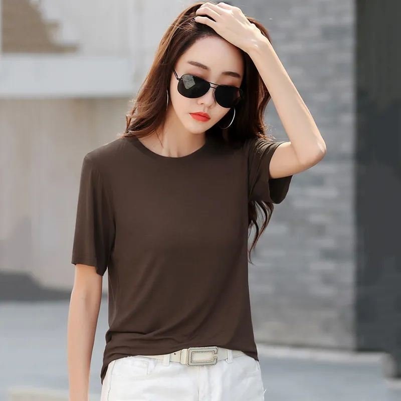 H36 - Coffee Oversized Crew Neck2021 summer wear pure cotton jacket white Short sleeve T-shirt ma'am Slubby cotton easy Korean version new pattern Foreign style Women's wear tide