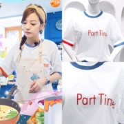 Nhà hàng Trung Quốc 2 mùa thứ hai Zhao Wei với đoạn màu đỏ và màu xanh tay áo in bất đối xứng letter in ngắn tay T-Shirt Hàn Quốc áo sơ mi nữ