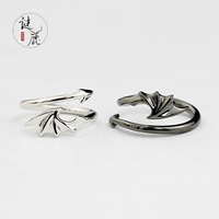 Mystery Deer s925 Nhẫn bạc sterling Nhẫn hoa ác Nhẫn nhẫn của quỷ Mở đôi nhẫn trắng đen nhẫn kim cương nam