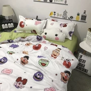 Red Tide thương hiệu mạng chic Sesame Street giường cartoon quilt một gia đình bốn der khăn trải giường ký túc xá ba mảnh 1.2 - Bộ đồ giường bốn mảnh