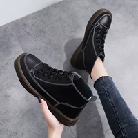 Martens, высокая демисезонная утепленная обувь, ретро черная мини-юбка, кожаные короткие сапоги, Гонконг, из натуральной кожи