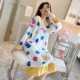 Đồ ngủ nữ mùa xuân và mùa thu mỏng phần cotton dài tay giữa váy ngủ dài dễ thương chấm bi sinh viên kích thước lớn phục vụ nhà mùa hè - Đêm đầm