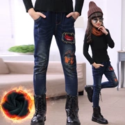 Trẻ em mặc bé gái mùa thu đông cộng với quần nhung 2018 mới Hàn Quốc phiên bản 12 quần jean trẻ em lớn Quần bé 15 tuổi