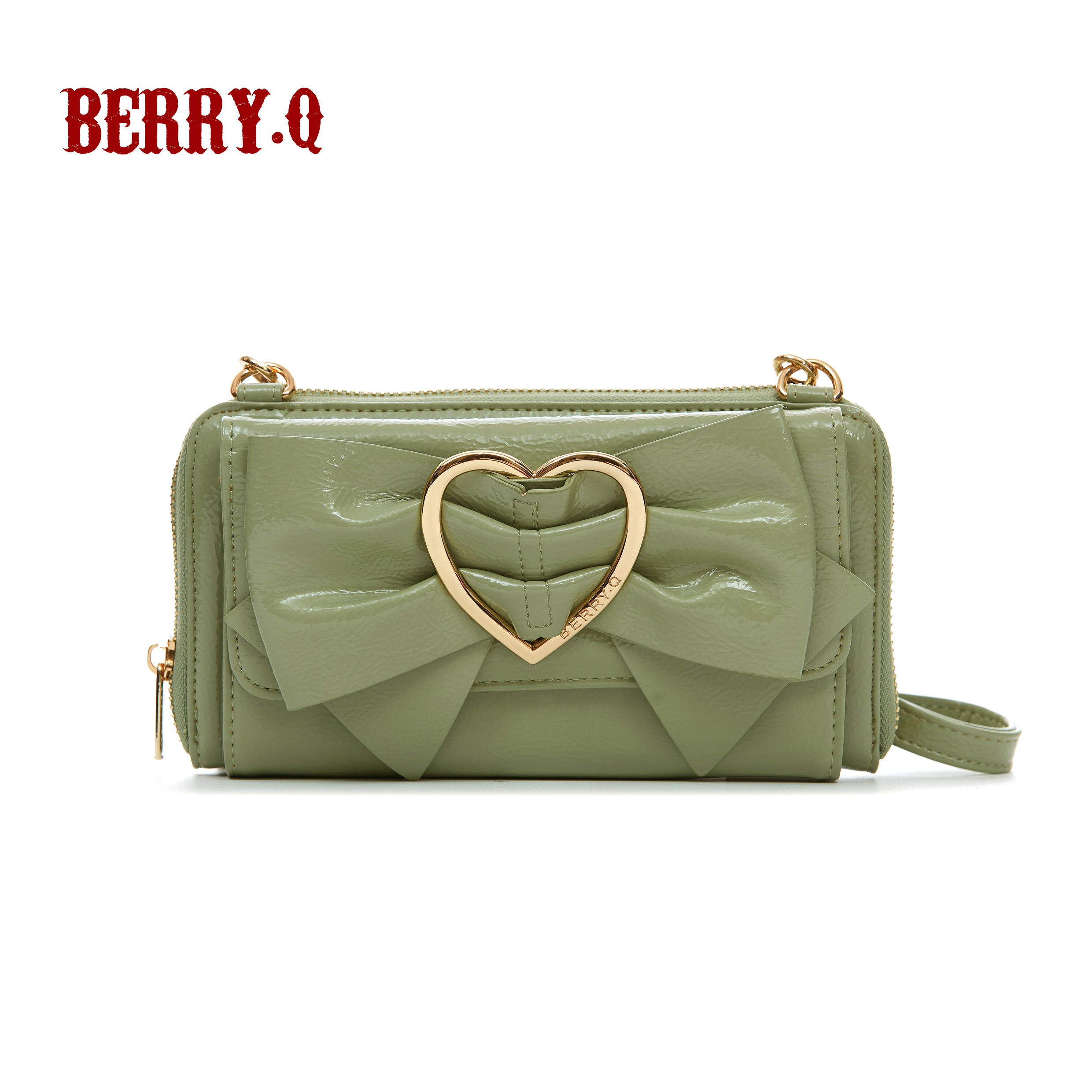 Matcha GreenBQ-COCO- Patent leather Melon lines bow Handbag Messenger coin purse Mobile phone bag Card bag lolita hold in the hand