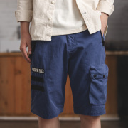 Madden dụng cụ phong cách Nhật Bản Ami, túi lớn năm điểm yếm cổ điển giản dị hoang dã quần short màu xanh