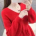 Mùa thu đông mới áo len nhung cổ chữ v nhung 2019 rất đẹp hàng đầu Hàn Quốc áo len ngắn màu đỏ - Đan Cardigan Đan Cardigan